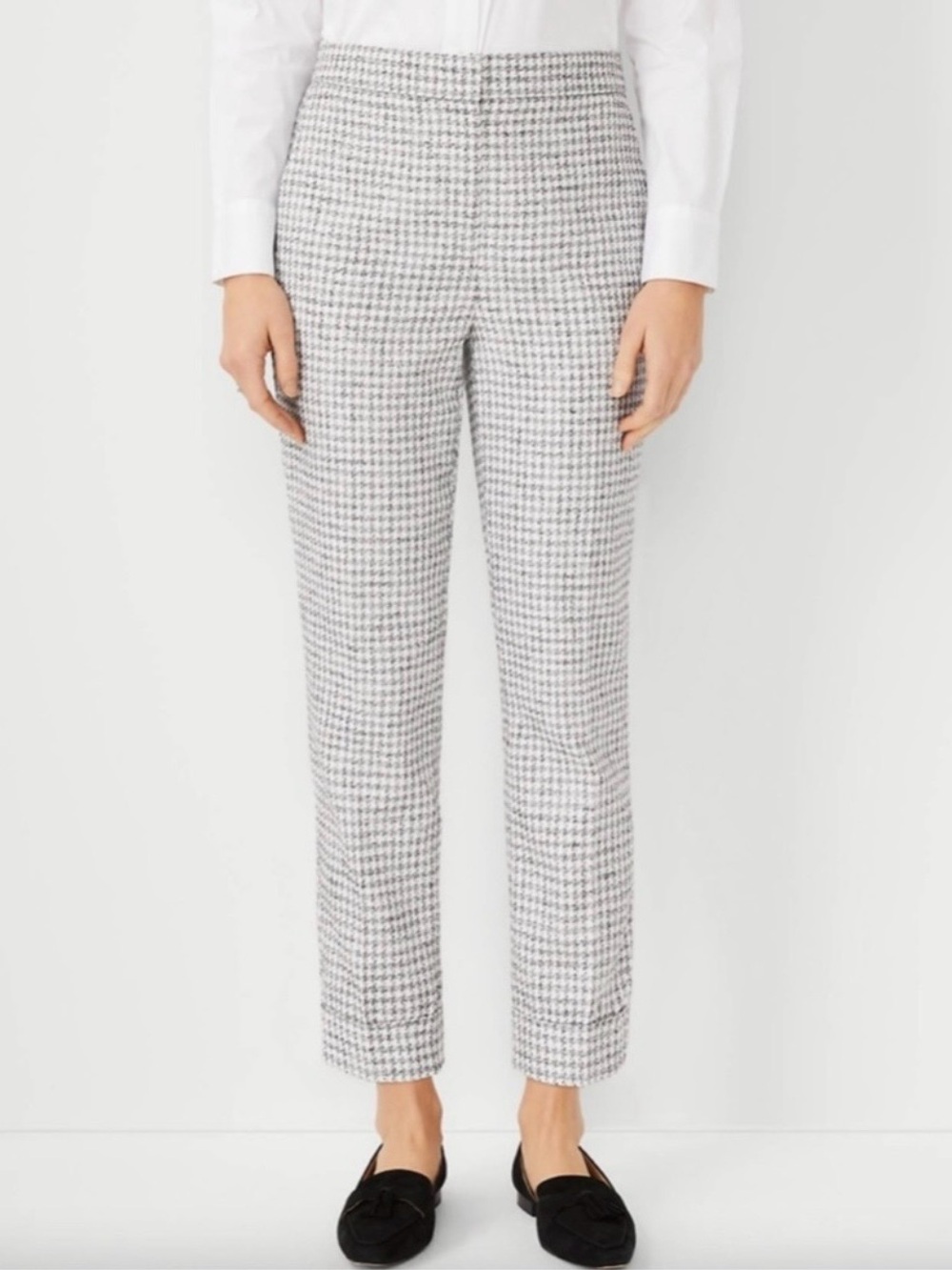 Ann Taylor Gray Houndstooth high-waist ankle pant